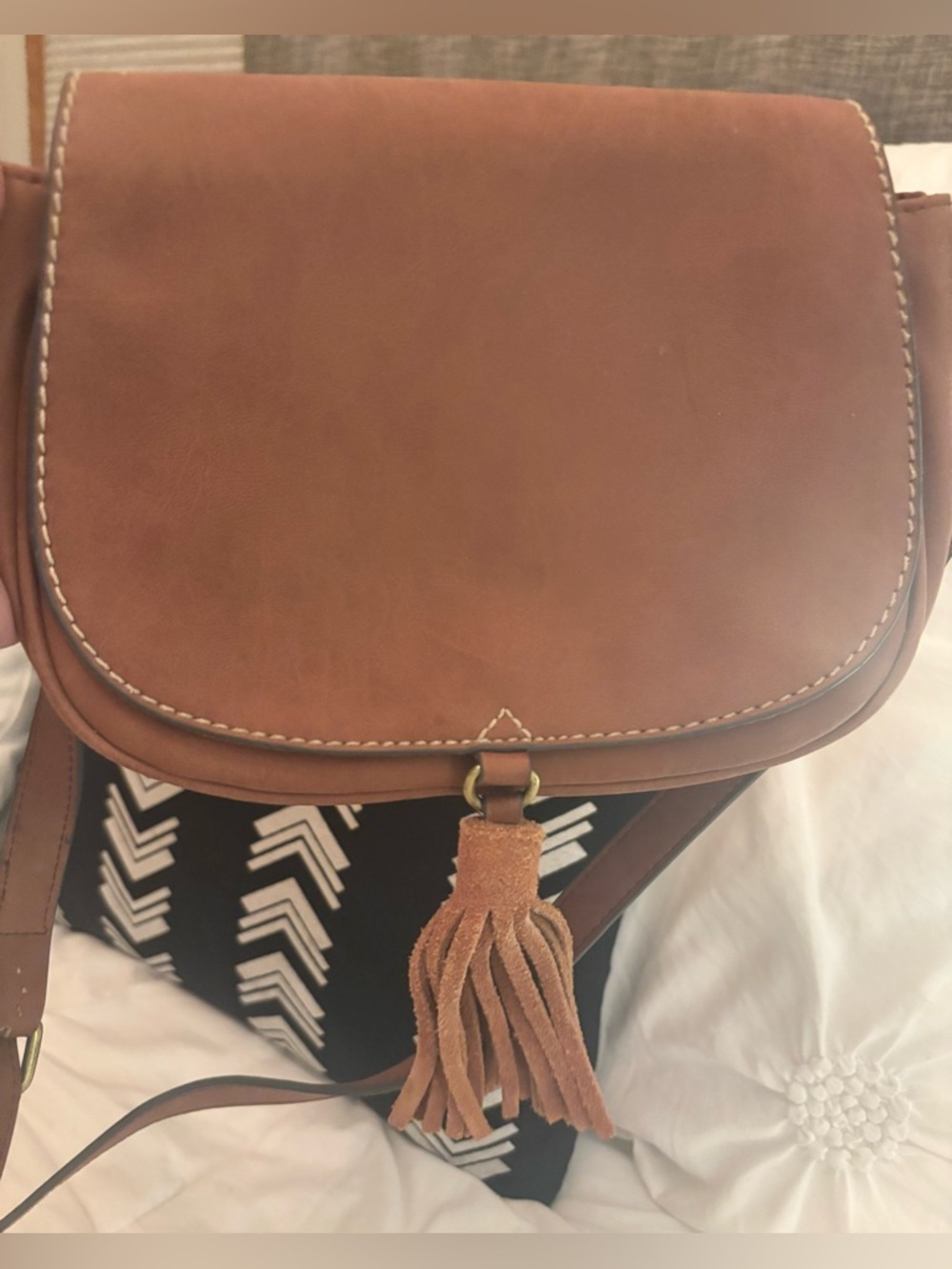 Merona Brown Leather Crossbody Bag with Tassel - Picture 2 of 6